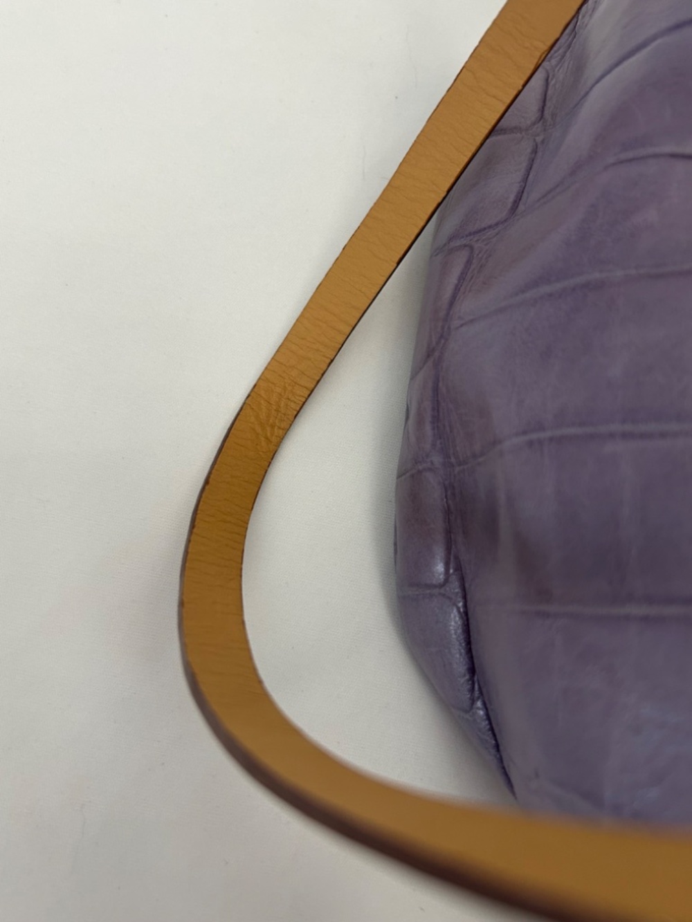 Falor-Le Borse Lavender Italian Leather Crock Embossed Tote with Floral Rosettes - Picture 14 of 16